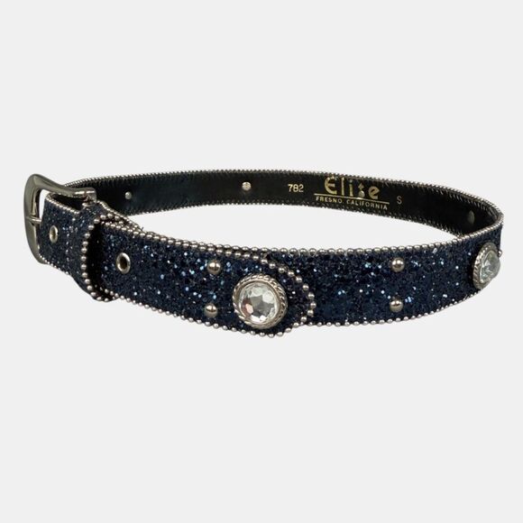 Elite Fresno CA Navy Glitter Leather Western Rhinestone Concho Belt BNWT Sz S main image 9